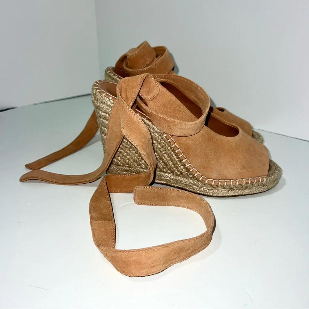 Joie Kael Suede Espadrille Open Toe Wedge Heels Tan EU‎ 39/US 8-8.5
